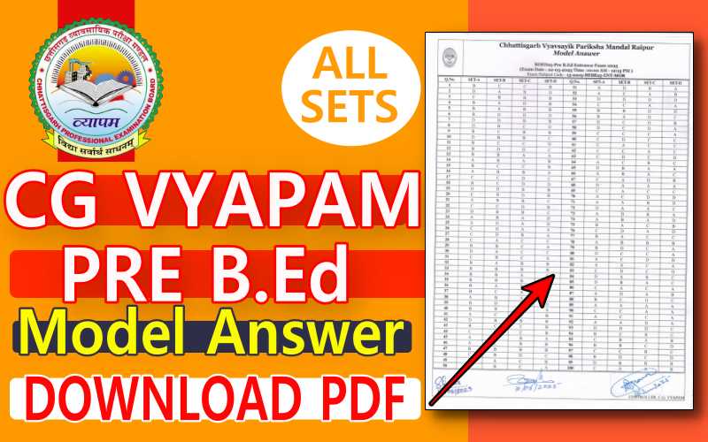 CG Vyapam Pre BEd Model Answer 2025: प्री बीएड प्रवेश परीक्षा के मॉडल उत्तर जारी (Answer Key) Download